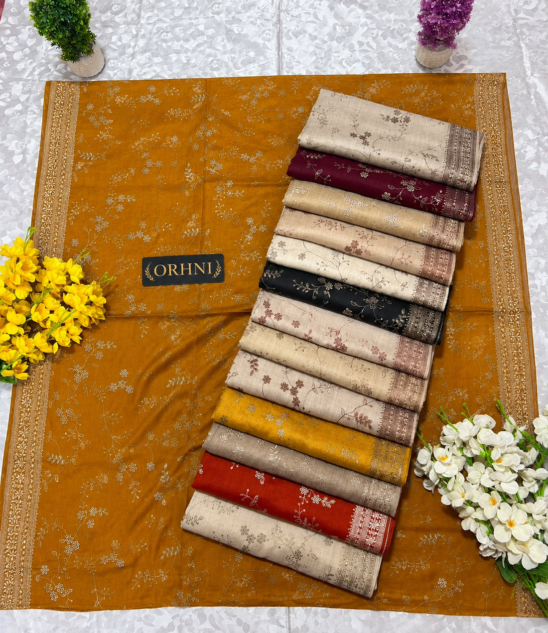 Pashmina Shawl - Embroidered Sequin Fancy Full Jaal | 15 Colours
